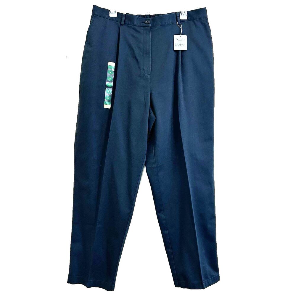 L.L Bean Women Pleated Original Fit Pants Size 20 Straight High Rise Navy Blue.